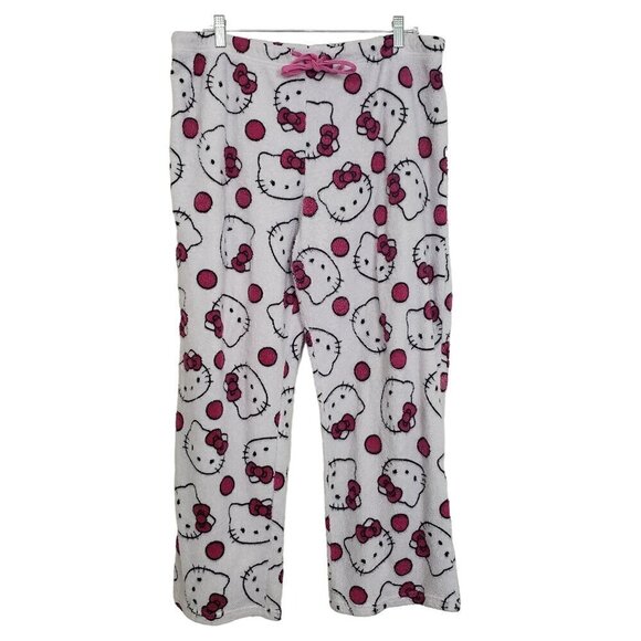 Sanrio Hello Kitty Fleece PJ Pants White Drawstring Lounge Sleep Womens Size XL - Picture 1 of 10